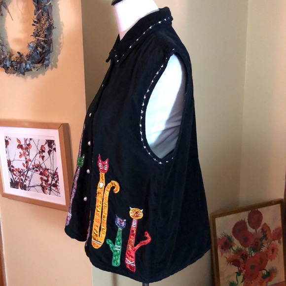 Vintage DRESS BARN Size 1X Embroidered Cat Kitty Kitten Patch Velvet Cotton NWOT - Picture 7 of 16